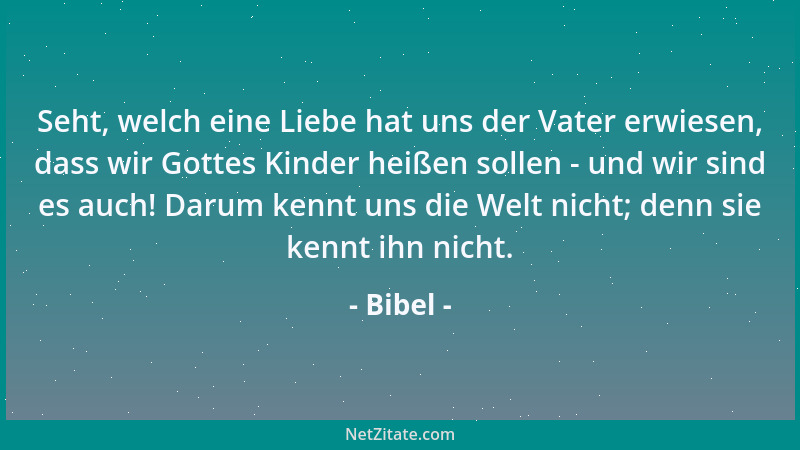 Bibel - Seht, welch eine Liebe hat uns der Vater erwiesen, dass wir Gottes Kinder heißen sollen - und wir sind es auch! Dar...