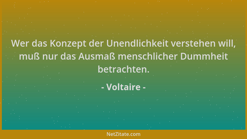 Voltaire - Wer das Konzept der Unendlichkeit verstehen will, muß nur das Ausmaß menschlicher Dummheit betrachten....