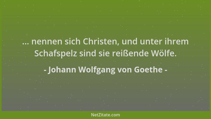 Johann Wolfgang von Goethe - ... nennen sich Christen, und unter ihrem Schafspelz sind sie reißende Wölfe....