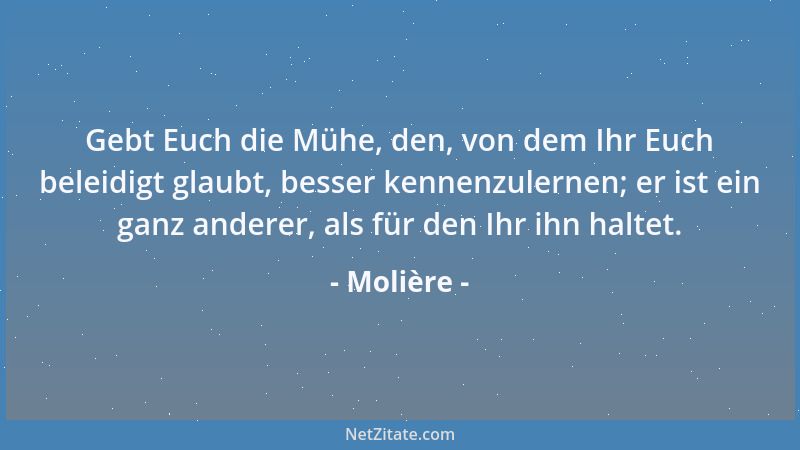 Molière - Gebt Euch die Mühe, den, von dem Ihr Euch beleidigt glaubt, besser kennenzulernen; er ist ein ganz anderer, als f...