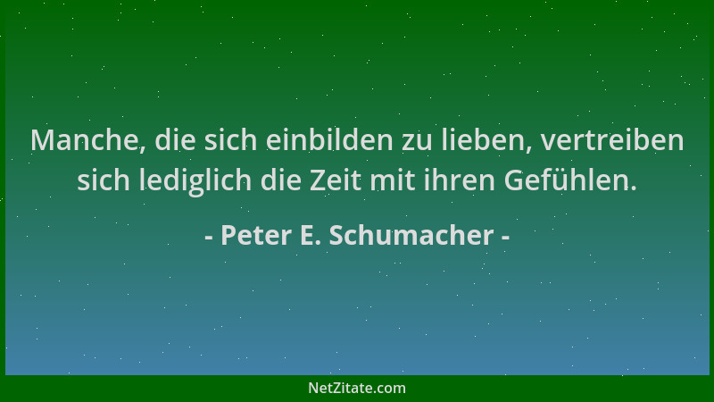 Peter E. Schumacher - Manche, die sich einbilden zu lieben, vertreiben sich lediglich die Zeit mit ihren Gefühlen....