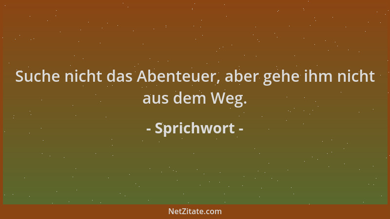 Sprichwort - Suche nicht das Abenteuer, aber gehe ihm nicht aus dem Weg....