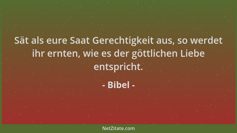 Bibel - Sät als eure Saat Gerechtigkeit aus, so werdet ihr ernten, wie es der göttlichen Liebe entspricht....