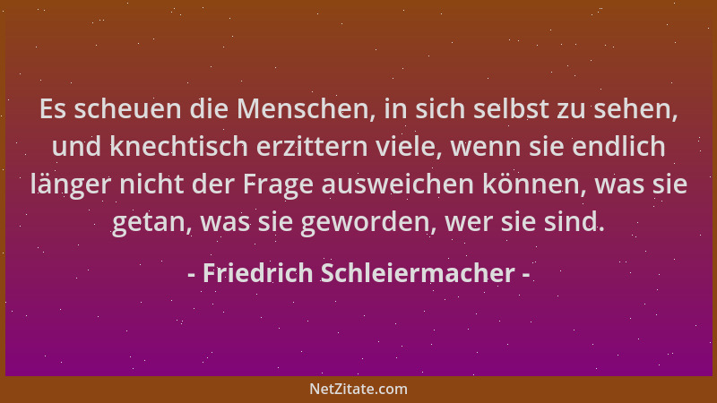 Friedrich Schleiermacher - Es scheuen die Menschen, in sich selbst zu sehen, und knechtisch erzittern viele, wenn sie endli...