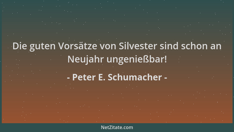 Peter E. Schumacher - Die guten Vorsätze von Silvester sind schon an Neujahr ungenießbar!...