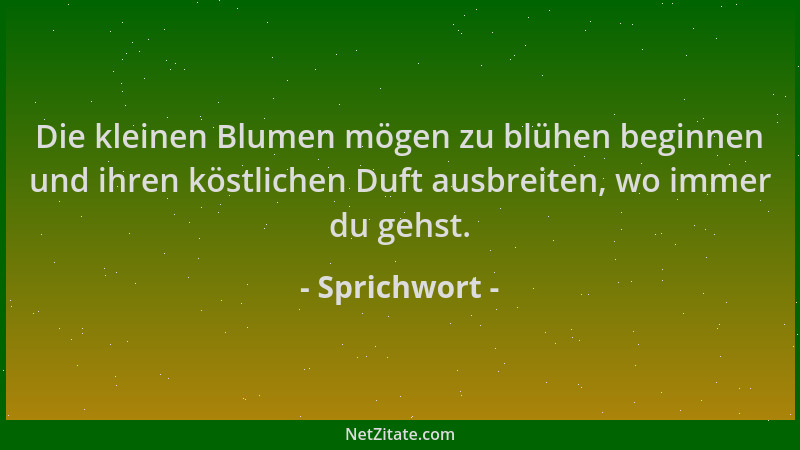 Sprichwort - Die kleinen Blumen mögen zu blühen beginnen und ihren köstlichen Duft ausbreiten, wo immer du gehst....