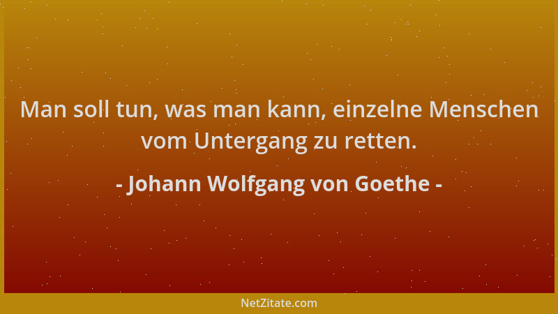 Johann Wolfgang von Goethe - Man soll tun, was man kann, einzelne Menschen vom Untergang zu retten....