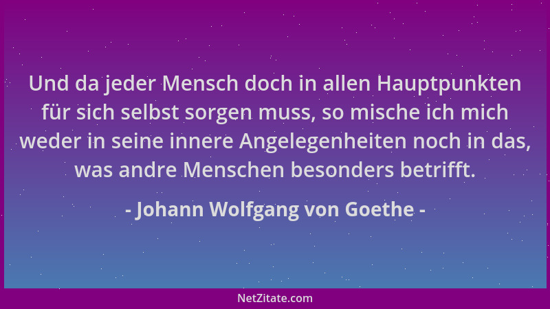 Johann Wolfgang von Goethe - Und da jeder Mensch doch in allen Hauptpunkten für sich selbst sorgen muss, so mische ich mich...