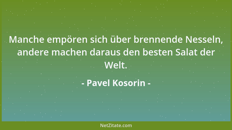 Pavel Kosorin - Manche empören sich über brennende Nesseln, andere machen daraus den besten Salat der Welt....