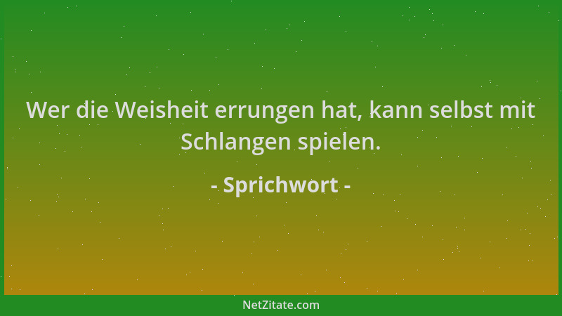 Sprichwort - Wer die Weisheit errungen hat, kann selbst mit Schlangen spielen....