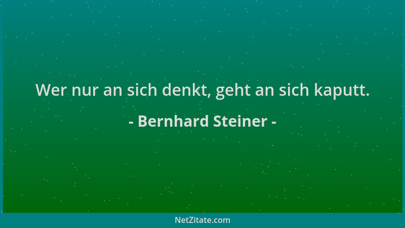 Bernhard Steiner - Wer nur an sich denkt, geht an sich kaputt....