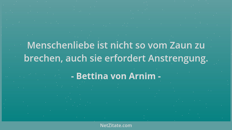 Bettina von Arnim - Menschenliebe ist nicht so vom Zaun zu brechen, auch sie erfordert Anstrengung....