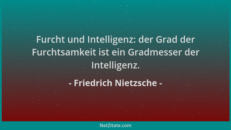 Friedrich Nietzsche - Furcht und Intelligenz: der Grad der Furchtsamkeit ist ein Gradmesser der Intelligenz....