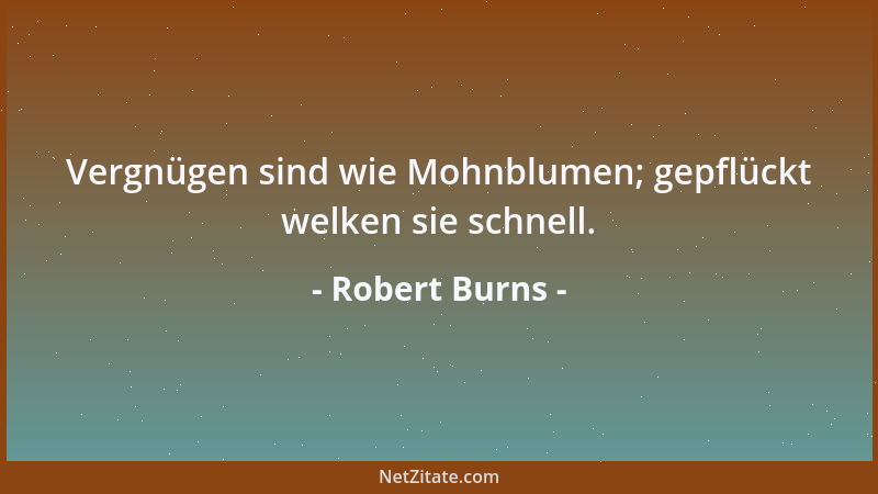 Robert Burns - Vergnügen sind wie Mohnblumen; gepflückt welken sie schnell....
