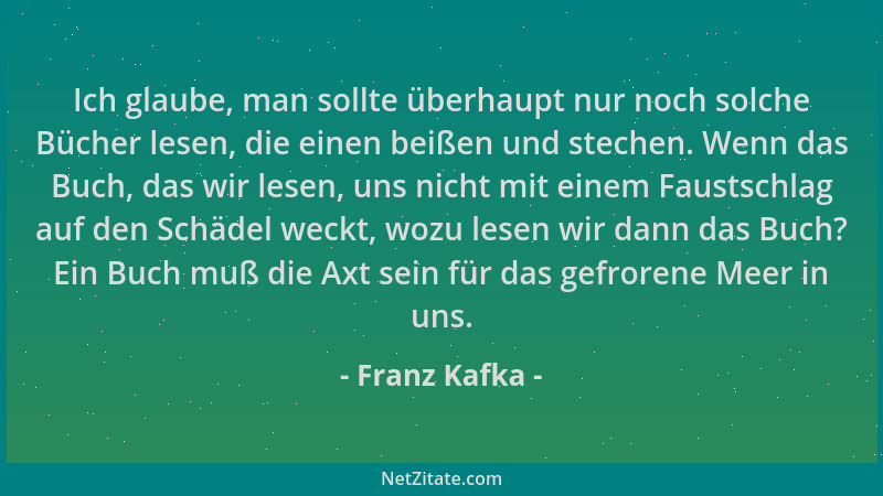 Franz Kafka - Ich glaube, man sollte überhaupt nur noch solche Bücher lesen, die einen beißen und stechen. Wenn das Buch, d...