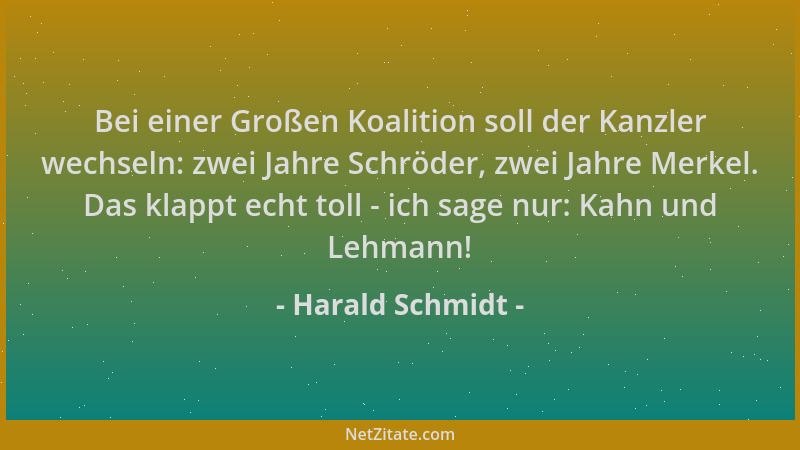 Harald Schmidt - Bei einer Großen Koalition soll der Kanzler wechseln: zwei Jahre Schröder, zwei Jahre Merkel. Das klappt e...