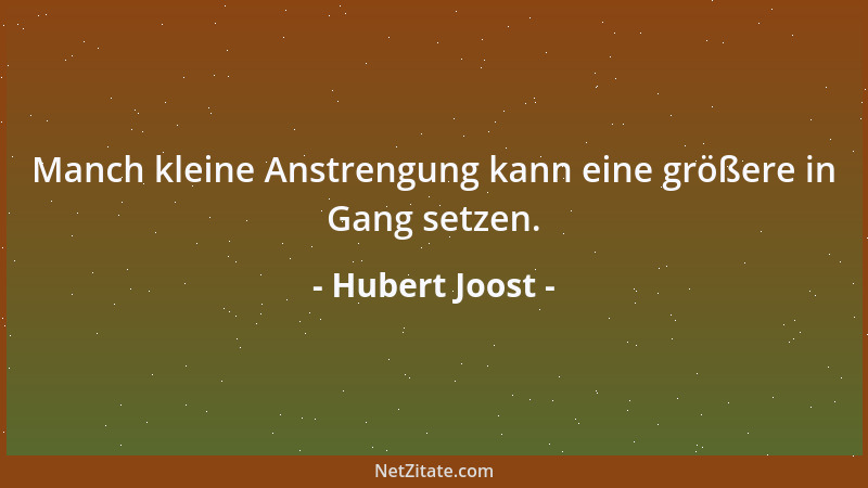 Hubert Joost - Manch kleine Anstrengung kann eine größere in Gang setzen....