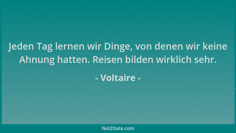 Voltaire - Jeden Tag lernen wir Dinge, von denen wir keine Ahnung hatten. Reisen bilden wirklich sehr....