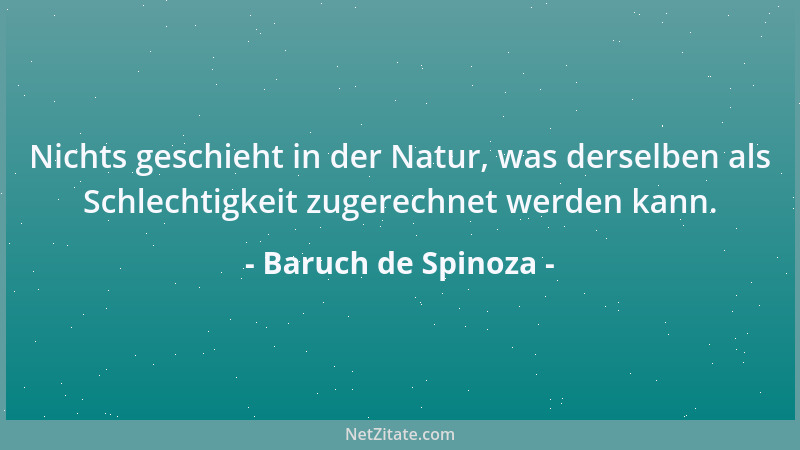 Baruch de Spinoza - Nichts geschieht in der Natur, was derselben als Schlechtigkeit zugerechnet werden kann....
