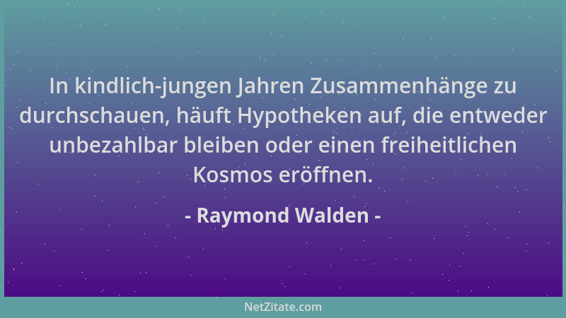 Raymond Walden - In kindlich-jungen Jahren Zusammenhänge zu durchschauen, häuft Hypotheken auf, die entweder unbezahlbar bl...