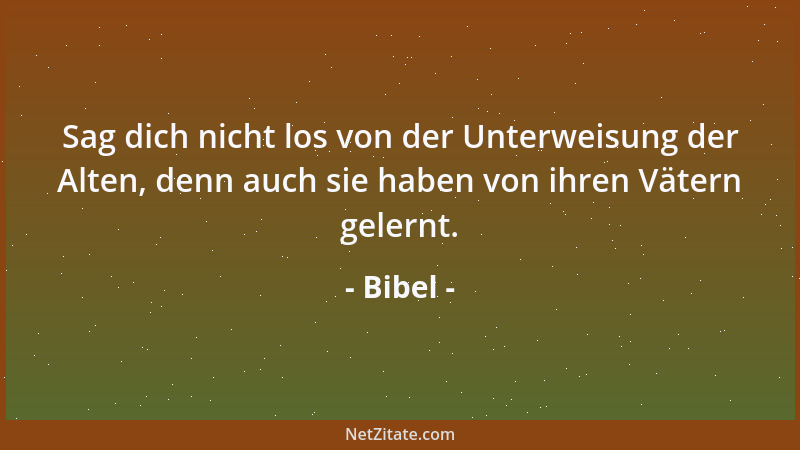 Bibel - Sag dich nicht los von der Unterweisung der Alten, denn auch sie haben von ihren Vätern gelernt....