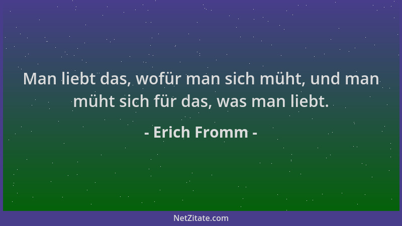 Erich Fromm - Man liebt das, wofür man sich müht, und man müht sich für das, was man liebt....