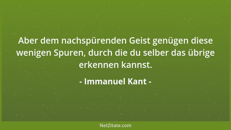 Immanuel Kant - Aber dem nachspürenden Geist genügen diese wenigen Spuren, durch die du selber das übrige erkennen kannst....