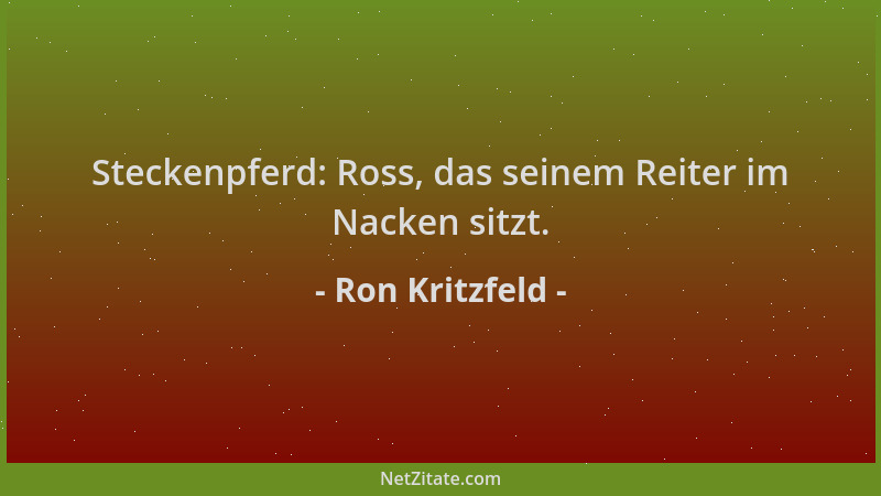 Ron Kritzfeld - Steckenpferd: Ross, das seinem Reiter im Nacken sitzt....
