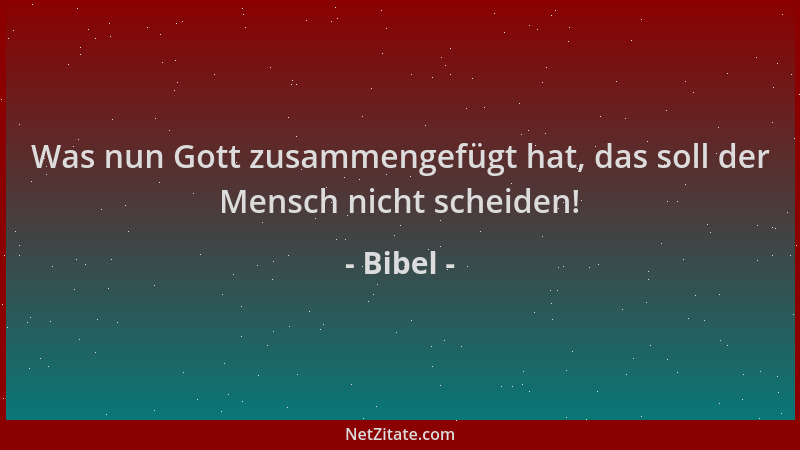 Bibel - Was nun Gott zusammengefügt hat, das soll der Mensch nicht scheiden!...