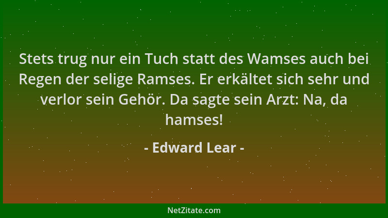 Edward Lear - Stets trug nur ein Tuch statt des Wamses auch bei Regen der selige Ramses. Er erkältet sich sehr und verlor s...