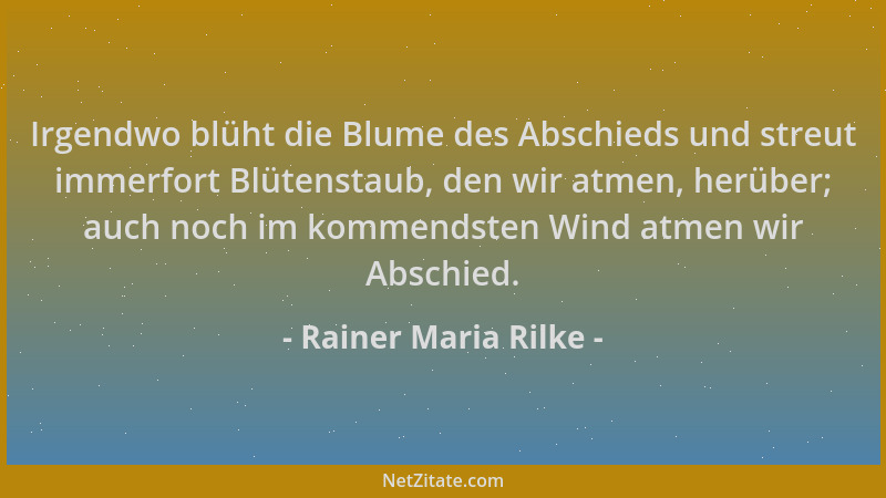 Rainer Maria Rilke - Irgendwo blüht die Blume des Abschieds und streut immerfort Blütenstaub, den wir atmen, herüber; auch...