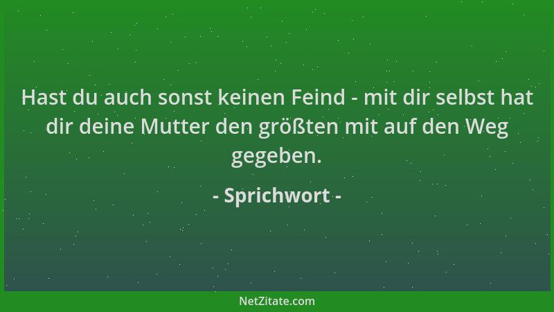 Sprichwort - Hast du auch sonst keinen Feind - mit dir selbst hat dir deine Mutter den größten mit auf den Weg gegeben....