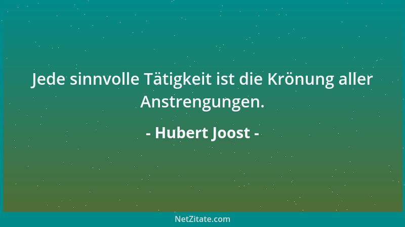 Hubert Joost - Jede sinnvolle Tätigkeit ist die Krönung aller Anstrengungen....
