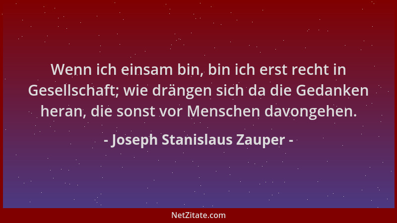 Joseph Stanislaus Zauper - Wenn ich einsam bin, bin ich erst recht in Gesellschaft; wie drängen sich da die Gedanken heran,...