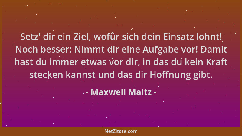 Maxwell Maltz - Setz ' dir ein Ziel, wofür sich dein Einsatz lohnt! Noch besser: Nimmt dir eine Aufgabe vor! Damit hast du i...