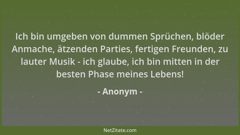 Anonym - Ich bin umgeben von dummen Sprüchen, blöder Anmache, ätzenden Parties, fertigen Freunden, zu lauter Musik - ich gl...