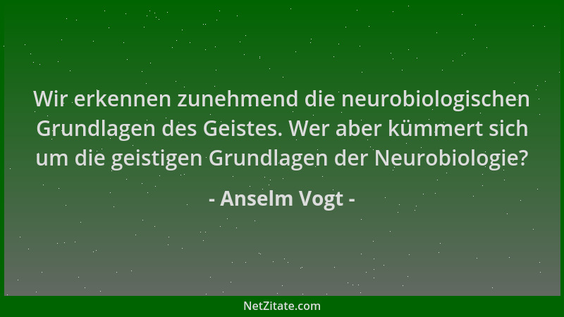 Anselm Vogt - Wir erkennen zunehmend die neurobiologischen Grundlagen des Geistes. Wer aber kümmert sich um die geistigen G...