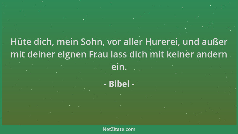Bibel - Hüte dich, mein Sohn, vor aller Hurerei, und außer mit deiner eignen Frau lass dich mit keiner andern ein....