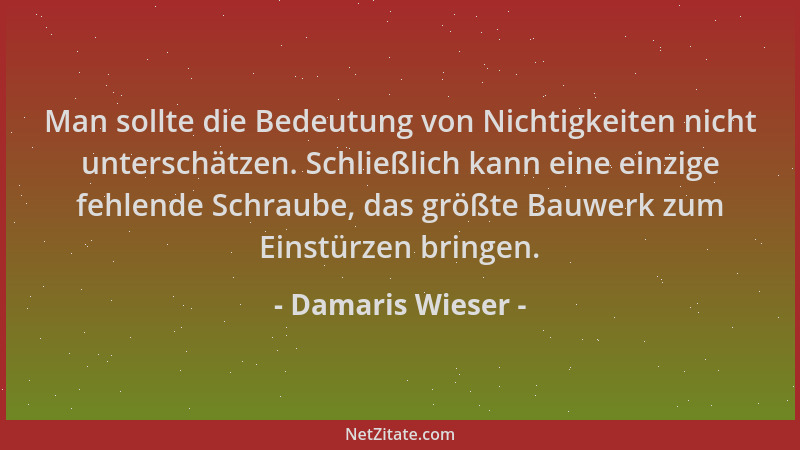 Damaris Wieser - Man sollte die Bedeutung von Nichtigkeiten nicht unterschätzen. Schließlich kann eine einzige fehlende Sch...