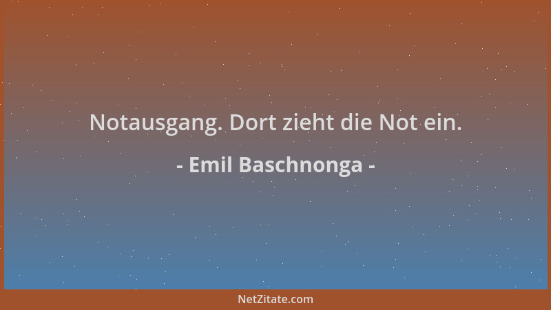 Emil Baschnonga - Notausgang. Dort zieht die Not ein....