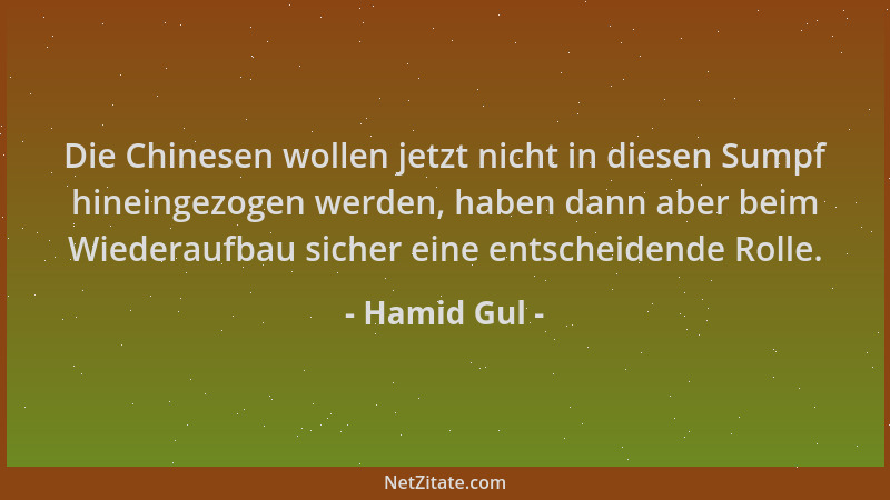 Hamid Gul - Die Chinesen wollen jetzt nicht in diesen Sumpf hineingezogen werden, haben dann aber beim Wiederaufbau sicher...