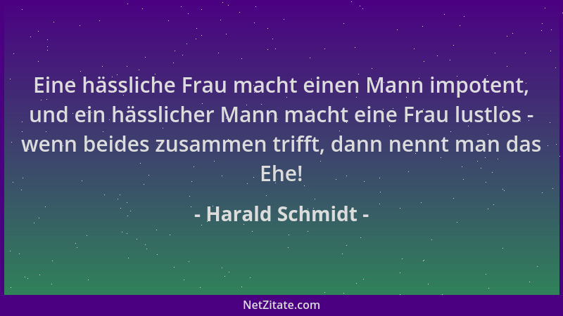 Harald Schmidt - Eine hässliche Frau macht einen Mann impotent, und ein hässlicher Mann macht eine Frau lustlos - wenn beid...