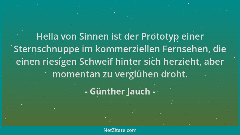 Günther Jauch - Hella von Sinnen ist der Prototyp einer Sternschnuppe im kommerziellen Fernsehen, die einen riesigen Schwei...