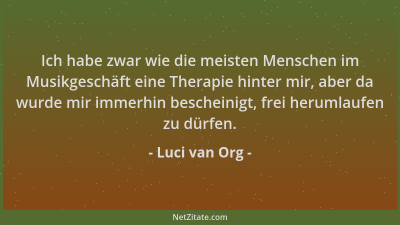 Luci van Org - Ich habe zwar wie die meisten Menschen im Musikgeschäft eine Therapie hinter mir, aber da wurde mir immerhin...