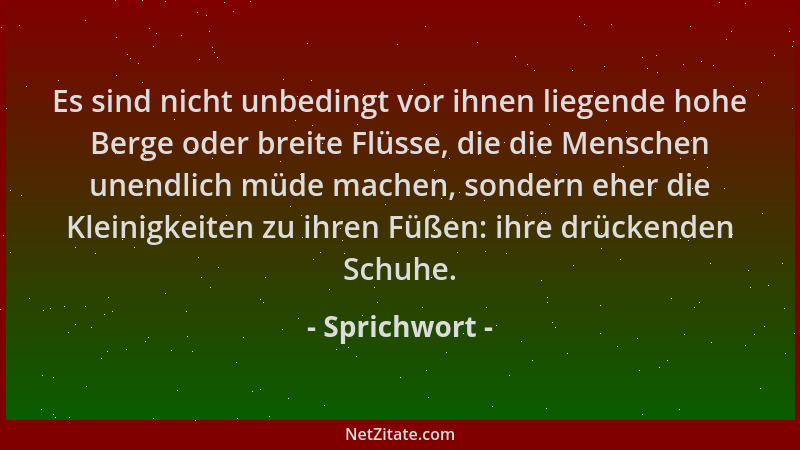Sprichwort - Es sind nicht unbedingt vor ihnen liegende hohe Berge oder breite Flüsse, die die Menschen unendlich müde mach...