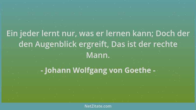 Johann Wolfgang von Goethe - Ein jeder lernt nur, was er lernen kann; Doch der den Augenblick ergreift, Das ist der rechte...