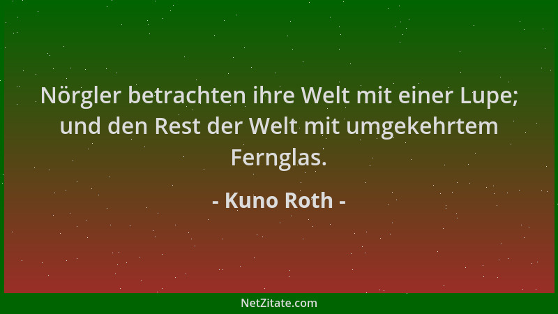 Kuno Roth - Nörgler betrachten ihre Welt mit einer Lupe; und den Rest der Welt mit umgekehrtem Fernglas....