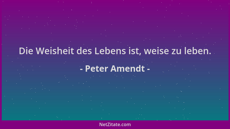 Peter Amendt - Die Weisheit des Lebens ist, weise zu leben....