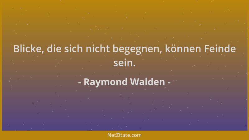 Raymond Walden - Blicke, die sich nicht begegnen, können Feinde sein....