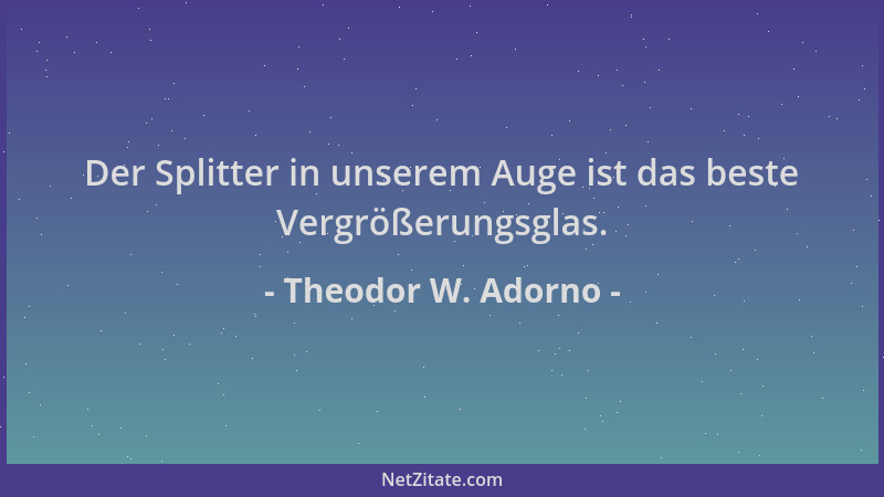 Theodor W. Adorno - Der Splitter in unserem Auge ist das beste Vergrößerungsglas....